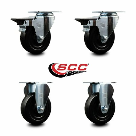 Service Caster 4'' Hard Rubber Wheel Swivel Top Plate Caster Set with 2 Posi Brakes 2 Rigid, 4PK SCC-20S414-HRS-PLB-2-R-2